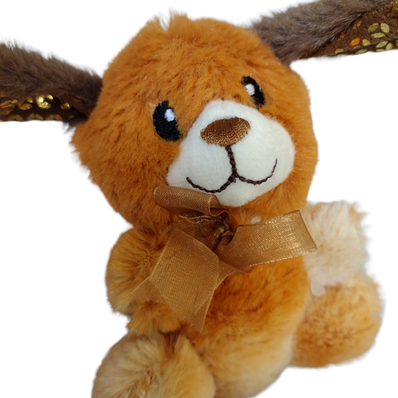 Mini Plush Dog Fuzzy Friends Brown Dog With Shiny Ears 4" - Picture 6 of 8